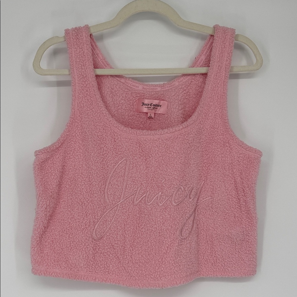 Juicy Couture Pink Sherpa Crop Tank Top Logo Size L